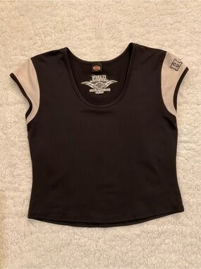 Harley-Davidson Black Tee with Cream Sleeve Panels